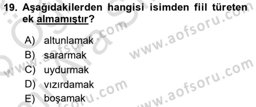 XVI-XIX. Yüzyıllar Türk Dili Dersi 2025 - 2026 Yılı (Vize) Ara Sınav Soruları 19. Soru