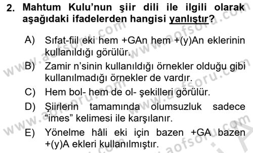 XVI-XIX. Yüzyıllar Türk Dili Dersi 2025 - 2026 Yılı (Vize) Ara Sınav Soruları 2. Soru