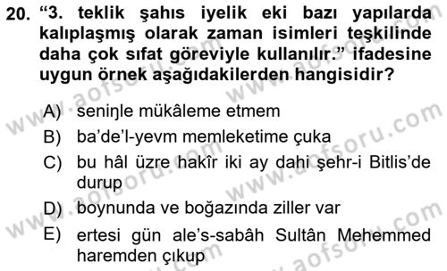 XVI-XIX. Yüzyıllar Türk Dili Dersi 2025 - 2026 Yılı (Vize) Ara Sınav Soruları 20. Soru