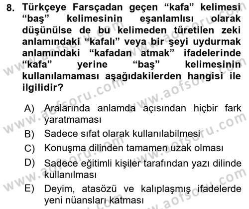 XVI-XIX. Yüzyıllar Türk Dili Dersi 2025 - 2026 Yılı (Vize) Ara Sınav Soruları 8. Soru