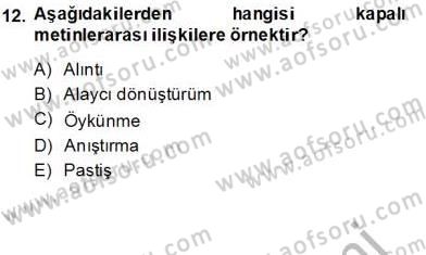 Eleştiri Kuramları Dersi 2012 - 2013 Yılı (Final) Dönem Sonu Sınav Soruları 12. Soru