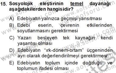 Eleştiri Kuramları Dersi 2013 - 2014 Yılı Tek Ders Sınav Soruları 15. Soru