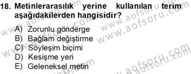Eleştiri Kuramları Dersi 2013 - 2014 Yılı Tek Ders Sınav Soruları 18. Soru