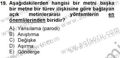 Eleştiri Kuramları Dersi 2013 - 2014 Yılı Tek Ders Sınav Soruları 19. Soru
