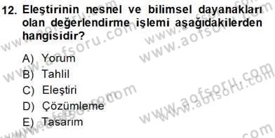 Eleştiri Kuramları Dersi 2014 - 2015 Yılı (Vize) Ara Sınav Soruları 12. Soru