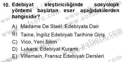 Eleştiri Kuramları Dersi 2014 - 2015 Yılı (Final) Dönem Sonu Sınav Soruları 10. Soru