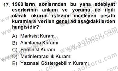 Eleştiri Kuramları Dersi 2014 - 2015 Yılı (Final) Dönem Sonu Sınav Soruları 17. Soru