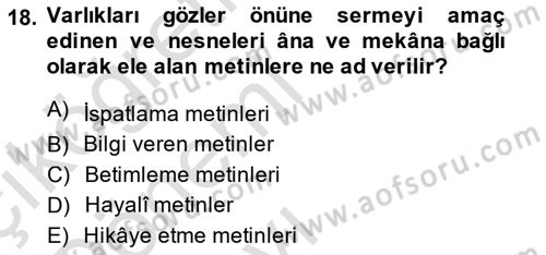 Eleştiri Kuramları Dersi 2014 - 2015 Yılı Tek Ders Sınavı 18. Soru