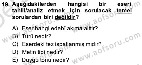 Eleştiri Kuramları Dersi 2014 - 2015 Yılı Tek Ders Sınavı 19. Soru