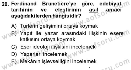 Eleştiri Kuramları Dersi 2014 - 2015 Yılı Tek Ders Sınavı 20. Soru