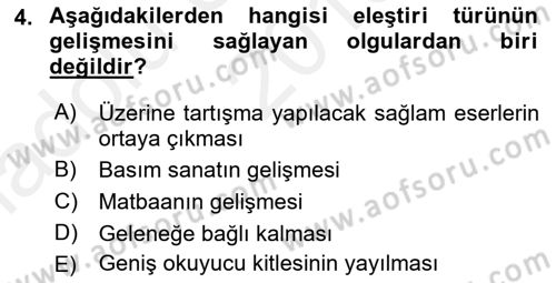 Eleştiri Kuramları Dersi 2015 - 2016 Yılı (Vize) Ara Sınav Soruları 4. Soru