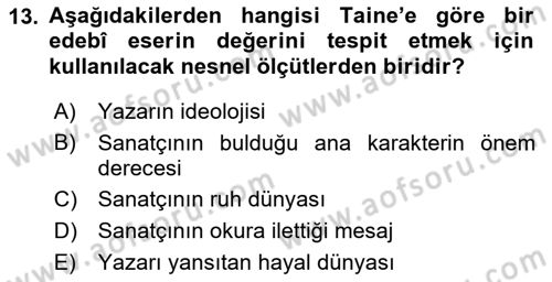 Eleştiri Kuramları Dersi 2015 - 2016 Yılı (Final) Dönem Sonu Sınav Soruları 13. Soru