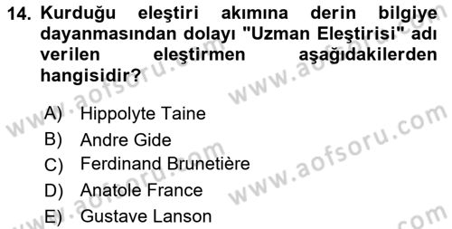 Eleştiri Kuramları Dersi 2015 - 2016 Yılı (Final) Dönem Sonu Sınav Soruları 14. Soru