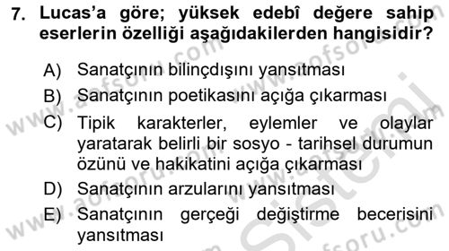 Eleştiri Kuramları Dersi 2015 - 2016 Yılı (Final) Dönem Sonu Sınav Soruları 7. Soru