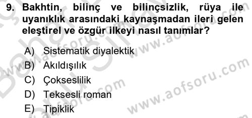 Eleştiri Kuramları Dersi 2015 - 2016 Yılı (Final) Dönem Sonu Sınav Soruları 9. Soru