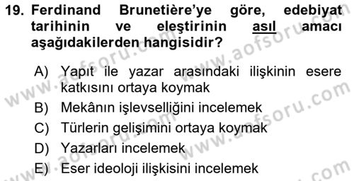 Eleştiri Kuramları Dersi 2015 - 2016 Yılı Tek Ders Sınav Soruları 19. Soru