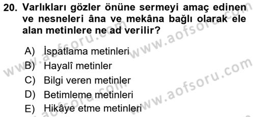 Eleştiri Kuramları Dersi 2015 - 2016 Yılı Tek Ders Sınav Soruları 20. Soru