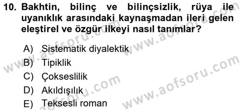 Eleştiri Kuramları Dersi 2016 - 2017 Yılı 3 Ders Sınav Soruları 10. Soru