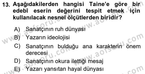 Eleştiri Kuramları Dersi 2016 - 2017 Yılı 3 Ders Sınav Soruları 13. Soru