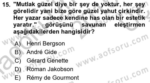 Eleştiri Kuramları Dersi 2016 - 2017 Yılı 3 Ders Sınav Soruları 15. Soru