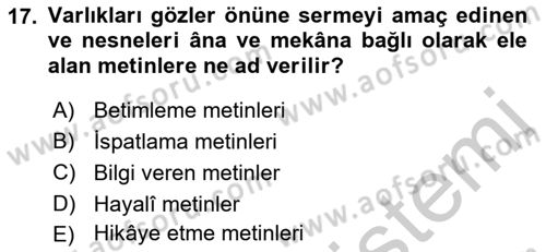 Eleştiri Kuramları Dersi 2016 - 2017 Yılı 3 Ders Sınav Soruları 17. Soru
