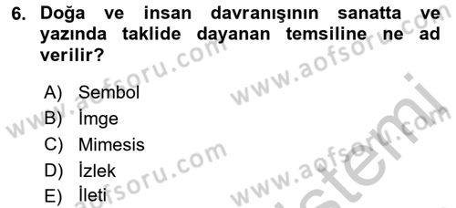 Eleştiri Kuramları Dersi 2016 - 2017 Yılı 3 Ders Sınav Soruları 6. Soru