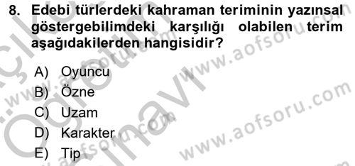Eleştiri Kuramları Dersi 2016 - 2017 Yılı 3 Ders Sınav Soruları 8. Soru
