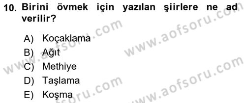 Eleştiri Kuramları Dersi 2016 - 2017 Yılı (Vize) Ara Sınav Soruları 10. Soru