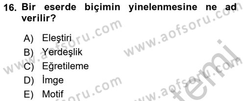 Eleştiri Kuramları Dersi 2016 - 2017 Yılı (Vize) Ara Sınav Soruları 16. Soru