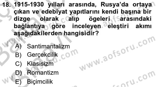 Eleştiri Kuramları Dersi 2016 - 2017 Yılı (Vize) Ara Sınav Soruları 18. Soru