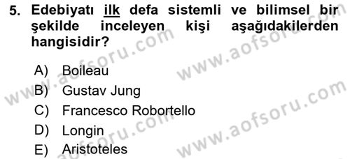 Eleştiri Kuramları Dersi 2016 - 2017 Yılı (Vize) Ara Sınav Soruları 5. Soru