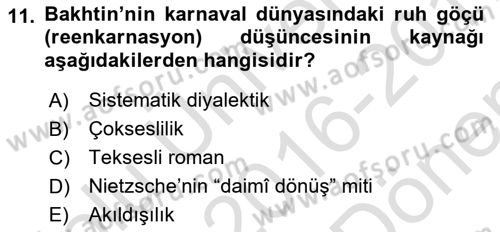 Eleştiri Kuramları Dersi 2016 - 2017 Yılı (Final) Dönem Sonu Sınav Soruları 11. Soru