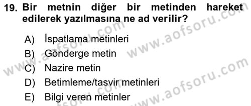 Eleştiri Kuramları Dersi 2016 - 2017 Yılı (Final) Dönem Sonu Sınav Soruları 19. Soru