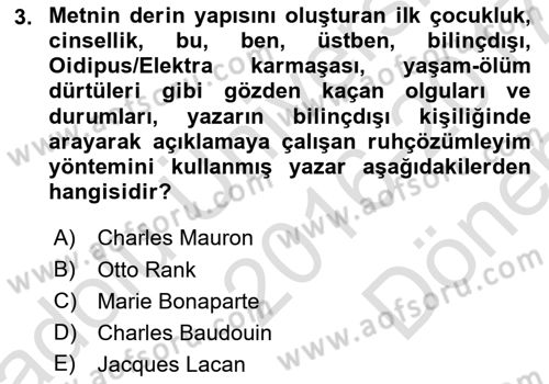 Eleştiri Kuramları Dersi 2016 - 2017 Yılı (Final) Dönem Sonu Sınav Soruları 3. Soru