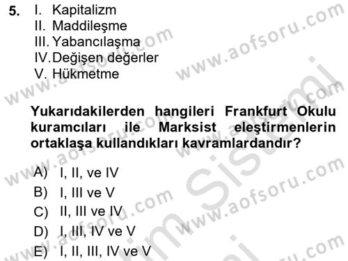 Eleştiri Kuramları Dersi 2016 - 2017 Yılı (Final) Dönem Sonu Sınav Soruları 5. Soru