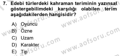 Eleştiri Kuramları Dersi 2016 - 2017 Yılı (Final) Dönem Sonu Sınav Soruları 7. Soru