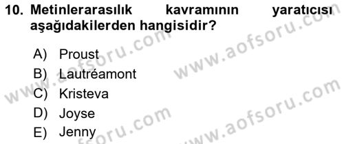 Eleştiri Kuramları Dersi 2017 - 2018 Yılı 3 Ders Sınav Soruları 10. Soru