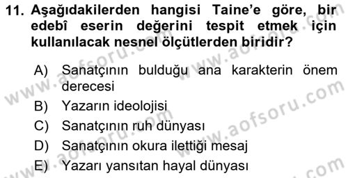 Eleştiri Kuramları Dersi 2017 - 2018 Yılı 3 Ders Sınav Soruları 11. Soru