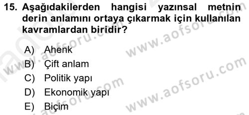 Eleştiri Kuramları Dersi 2017 - 2018 Yılı 3 Ders Sınav Soruları 15. Soru