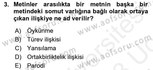 Eleştiri Kuramları Dersi 2017 - 2018 Yılı 3 Ders Sınav Soruları 3. Soru