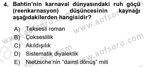 Eleştiri Kuramları Dersi 2017 - 2018 Yılı 3 Ders Sınav Soruları 4. Soru