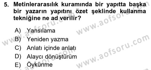 Eleştiri Kuramları Dersi 2017 - 2018 Yılı 3 Ders Sınav Soruları 5. Soru