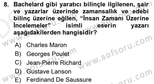 Eleştiri Kuramları Dersi 2017 - 2018 Yılı 3 Ders Sınav Soruları 8. Soru