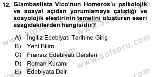 Eleştiri Kuramları Dersi 2017 - 2018 Yılı (Final) Dönem Sonu Sınav Soruları 12. Soru