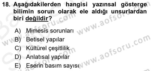 Eleştiri Kuramları Dersi 2017 - 2018 Yılı (Final) Dönem Sonu Sınav Soruları 18. Soru
