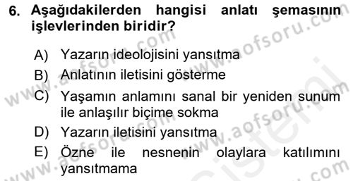 Eleştiri Kuramları Dersi 2017 - 2018 Yılı (Final) Dönem Sonu Sınav Soruları 6. Soru