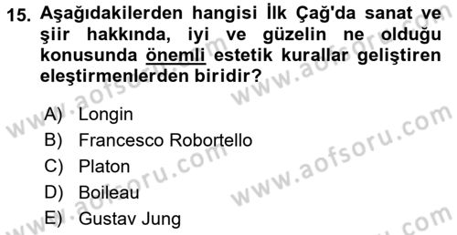 Eleştiri Kuramları Dersi 2018 - 2019 Yılı (Vize) Ara Sınav Soruları 15. Soru