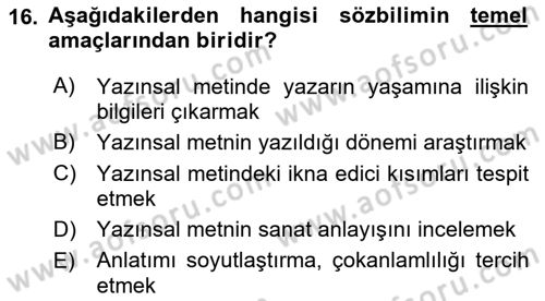 Eleştiri Kuramları Dersi 2018 - 2019 Yılı (Vize) Ara Sınav Soruları 16. Soru