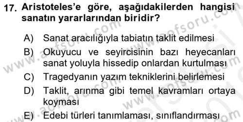 Eleştiri Kuramları Dersi 2018 - 2019 Yılı (Vize) Ara Sınav Soruları 17. Soru