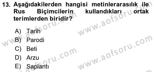 Eleştiri Kuramları Dersi 2018 - 2019 Yılı (Final) Dönem Sonu Sınav Soruları 13. Soru